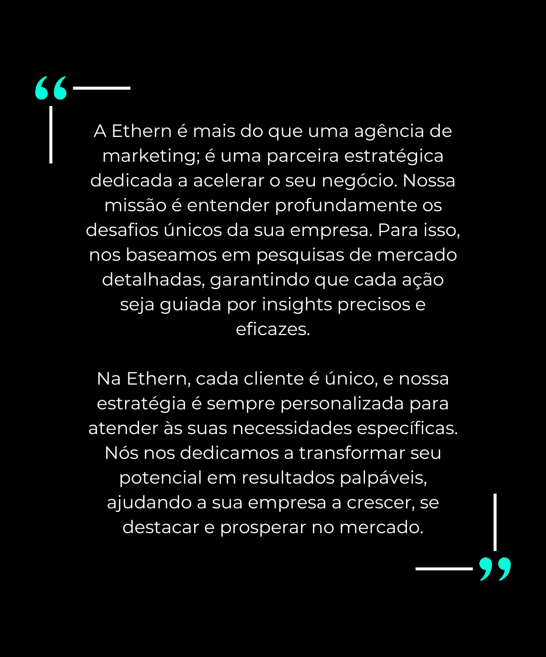 A Ethern é mais do que uma agência de marketing; é uma parceira estratégica dedicada a acelerar o seu negócio. Nossa missão é entender profundamente os desafios únicos da sua empresa. Para isso, n